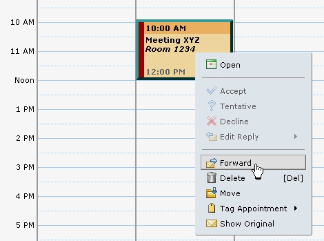 Calendar Right Click Menu